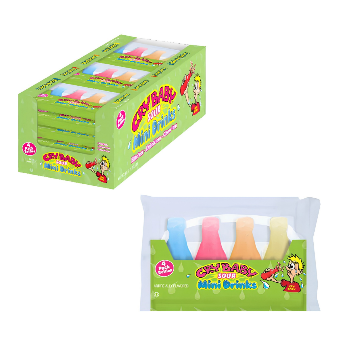 Nik L Lip Sour Cry Baby Wax Candy Mini Drinks 4pack 39g