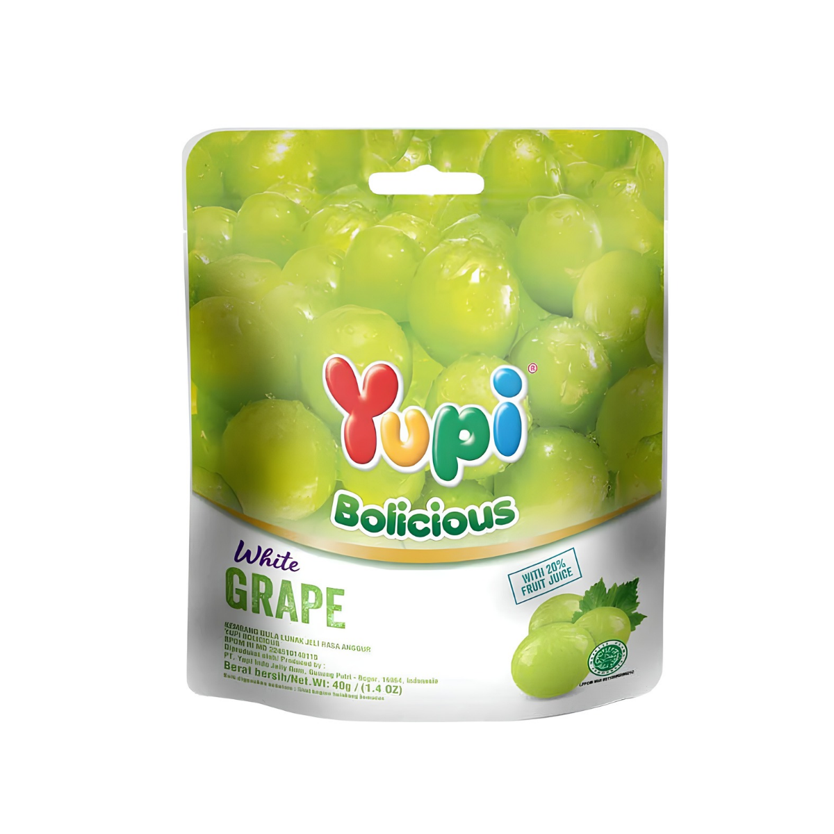 Yupi Candy Gummy Bolicious White Grape Pouch 40g